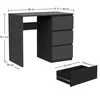 A diagram showing the dimensions of a black desk with drawers. Náhled obrázku produktu
