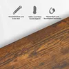 Three icons with German text describing product features, set against a white background, with a close-up of a wooden surface in the foreground. Produktbild-Vorschau