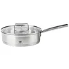 A stainless steel frying pan with a glass lid and a long handle, shown from a side view on a white background. Náhľad obrázku produktu