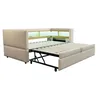A beige sofa bed is shown in an open state, revealing its slatted mattress support. Anteprima dell’immagine prodotto