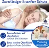 An elderly couple sleeping in bed, with graphics and text highlighting product features. Produktbild-Vorschau