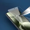 A close-up shot of a smartphone screen protector being applied to a phone, with a knife edge demonstrating its durability. Produktbild-Vorschau