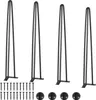 Four black hairpin table legs and a set of screws and rubber feet are displayed against a white background. Náhled obrázku produktu