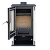 A freestanding wood-burning stove with its door open, shown against a white background. Produktbild-Vorschau