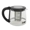 A glass teapot with a black handle and lid, featuring a built-in infuser and volume markings. Podgląd zdjęcia produktu
