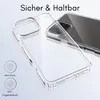 A clear phone case is shown with a phone inside, highlighting its protective features. Produktbild-Vorschau