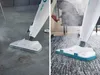 A steam cleaner is shown in use on two different floor surfaces: tile and carpet. Náhled obrázku produktu