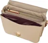 An open beige bodybag with gold hardware. Voir les images du produit