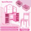 A diagram showing the dimensions and specifications of a pink children's vanity table and chair set. Anteprima dell’immagine prodotto