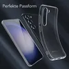 A clear phone case is shown next to a smartphone, with text overlay. Produktbild-Vorschau
