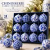 12 Chinoiserie-Kugelornamente, blau-weiß, 6,76 cm, Weihnachtsbaum Produktbild-Vorschau