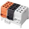 A product shot of a three-pole main line terminal block with orange, black, and white connectors. Produktbild-Vorschau