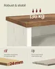A collage of images showcasing a furniture product, likely a bench or cabinet, with emphasis on its stability and material thickness. Produktbild-Vorschau
