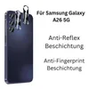 A dark blue phone case with a camera lens protector is shown next to text describing its features. Produktbild-Vorschau
