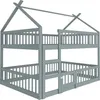 A gray wooden bunk bed with a house-shaped frame and a ladder. Náhled obrázku produktu