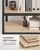 A close-up view of a SONGMICS shelving unit, focusing on the reinforced MDF shelves and showcasing some office supplies and books. Produktbild-Vorschau