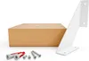 A white metal bracket, a cardboard box, and mounting hardware are arranged on a white background. Produktbild-Vorschau