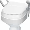 A close-up of a white toilet seat riser with armrests. Produktbild-Vorschau