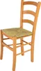 A wooden chair with a straw seat. Produktbild-Vorschau