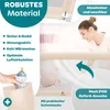 A collage of images showing features of a baby bed rail. Produktbild-Vorschau