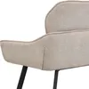 A close-up view of the armrest and back of a taupe upholstered chair with black legs. Produktbild-Vorschau