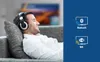 A man relaxing on a couch wearing headphones, with icons representing Bluetooth and WiFi connectivity on the right side of the image. Produktbild-Vorschau