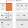 Diagram showing combinations of different sized containers, possibly for food service. Produktbild-Vorschau