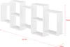 A white wall shelf unit with multiple compartments, shown with dimensions indicated by red lines and text. Náhled obrázku produktu