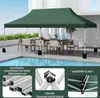 A green pop-up canopy tent set up over an outdoor dining area next to a swimming pool. Produktbild-Vorschau