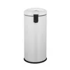 A silver pedal bin with a black pedal and handle, shown from the front on a white background. Produktbild-Vorschau
