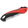 A close-up studio shot of a red and black folding saw. Podgląd zdjęcia produktu