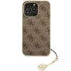 A brown and gold Guess phone case with a repeating logo pattern and a charm attached. Náhled obrázku produktu