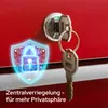 A close-up of a red surface with a lock and key, accompanied by a digital shield graphic and text. Produktbild-Vorschau