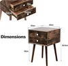 A collage showing a nightstand with dimensions and a close-up of its drawers. Náhled obrázku produktu
