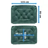 Two views of a green pet bed with dimensions indicated. Náhled obrázku produktu