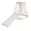 A wooden indoor play structure with a slide and climbing net, shown against a white background. Anteprima dell’immagine prodotto