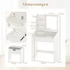 A diagram showing the dimensions of a white vanity table and stool set, with various measurements indicated in centimeters. Anteprima dell’immagine prodotto