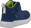 A side view of a blue child's high-top sneaker with green accents. Produktbild-Vorschau
