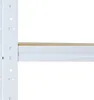 A close-up view of a white metal shelf support and a wooden shelf. Voir les images du produit
