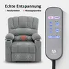A gray massage recliner chair with a remote control, highlighting its features. Produktbild-Vorschau