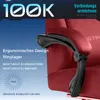 Close-up of a red gaming chair armrest with marketing text overlays. Voir les images du produit