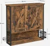 A rustic-style wall-mounted cabinet with two doors and open shelving below, featuring metal mesh baskets on the sides. Náhled obrázku produktu
