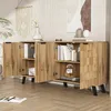 A wooden sideboard with open doors, displaying books and decorative items, in a room setting. Anteprima dell’immagine prodotto