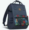 A navy blue Cabaïa rucksack with a tropical print pocket. Voir les images du produit