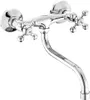 A chrome-plated wall-mounted faucet with two cross-shaped handles for hot and cold water. Anteprima dell’immagine prodotto