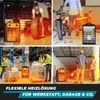 A collage of four images showing a portable electric heater being used in different work environments. Produktbild-Vorschau