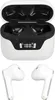 A pair of white wireless earbuds and their charging case are displayed against a white background. Podgląd zdjęcia produktu