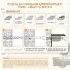 Diagrams showing installation requirements and instructions for mounting items on walls, with illustrations of different wall types and steps for drilling and mounting. Produktbild-Vorschau