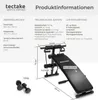 A product information graphic for a sit-up bench, showing dimensions, technical data, and package contents. Náhled obrázku produktu