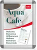 A framed poster advertising a cafe with a cup of coffee and menu. Voir les images du produit